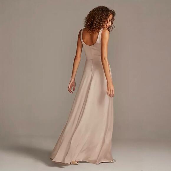 Satin Scoop Neck Formal Maxi Dress With Crepe Low Back By David’s Bridal - Picture 10 of 11